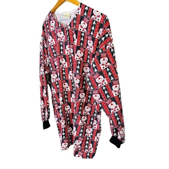 Tafford Christmas Snowman & Trees Long Sleeve Red Scrub Jacket Women's Size XL - Picture 2 of 6